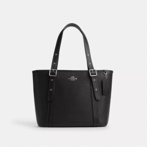 Black Textured Buckle Strap Tote Bag